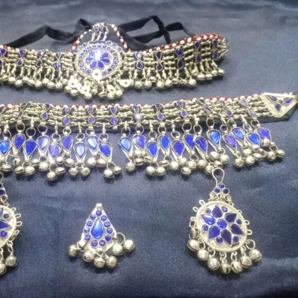 Afghan Blue Glass Stones Jewelry Set, Four Piece Kuchi Afghan Jewelry Set - Picture 6 of 7